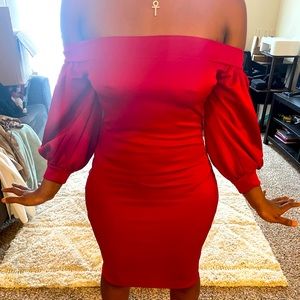 Red puffed sleeve dress